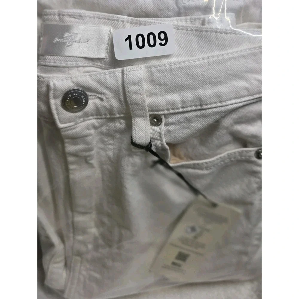 NWT 7 For All Mankind Women's White Denim Bootcut Jeans Size 25 Button Up Leg